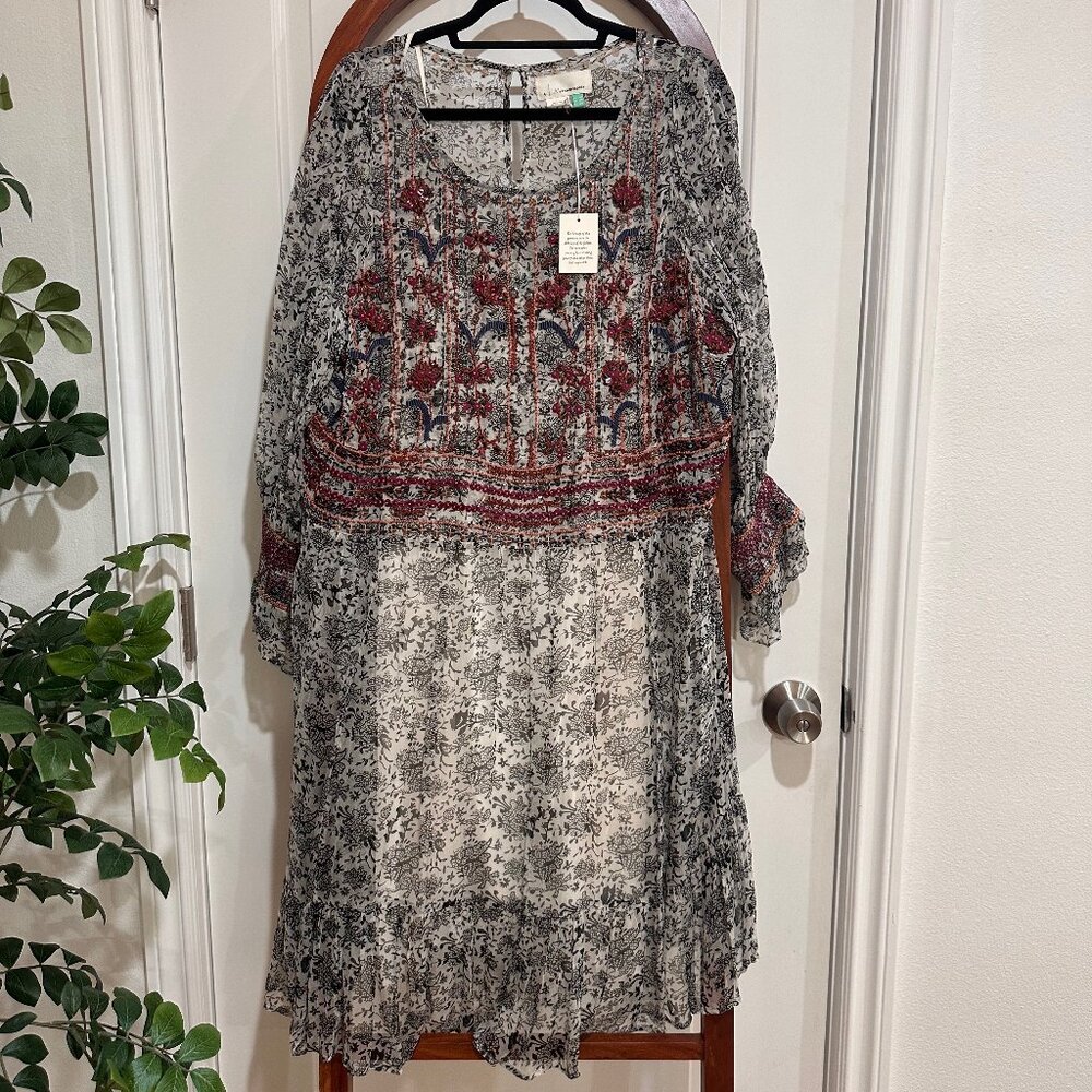 Anthropologie Long Sleeve Dress - Red and Black Floral